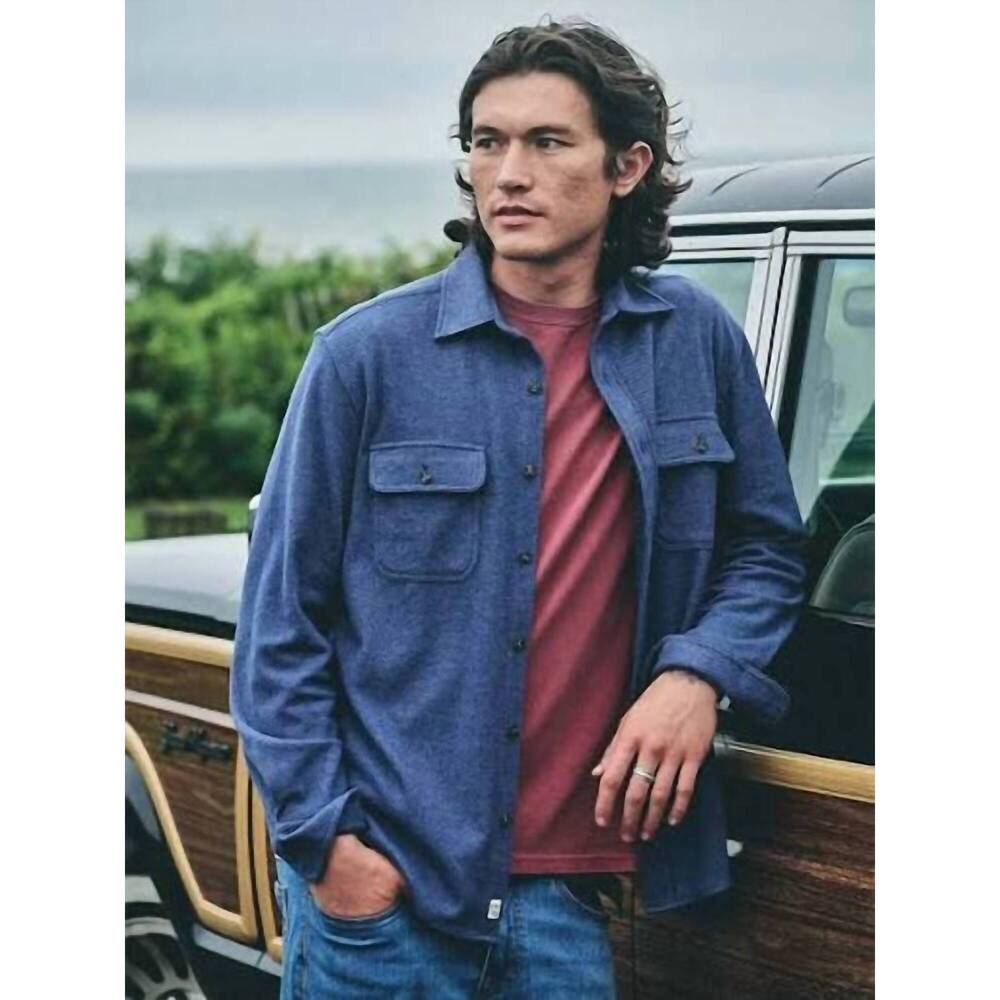 NEW FAIR HARBOR dunewood flannel button-up shirt in navy twill - Picture 2 of 4